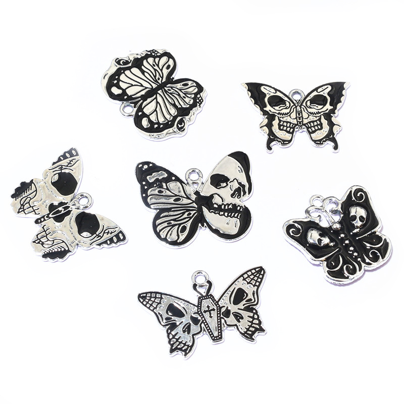 Butterfly Pendant Necklace - 10pcs Skull Butterfly Charms Pendant Enamel