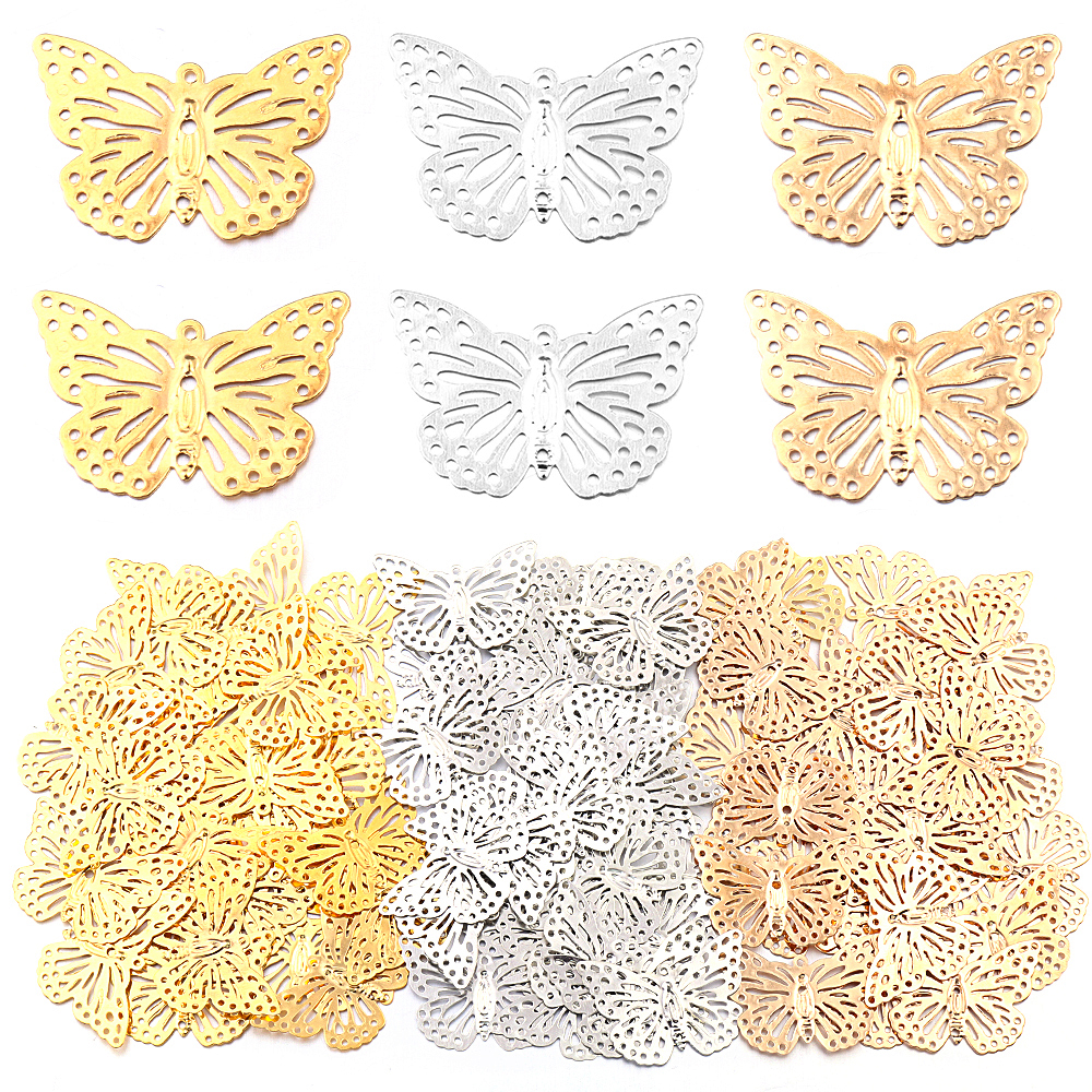 Butterfly Pendant Necklace - 50Pcs/lot Butterfly Filigree Wraps Metal Charms
