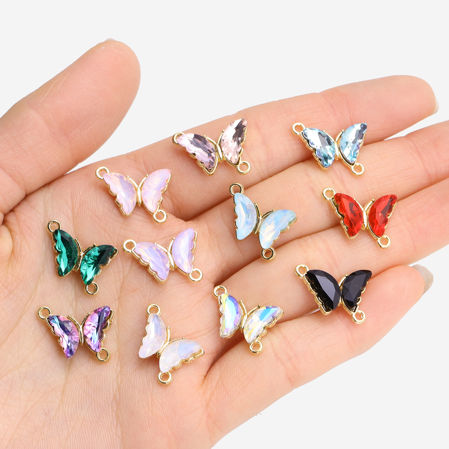 Butterfly Pendant Necklace - 10Pcs Crystal Glass Butterfly Connectors Pendant