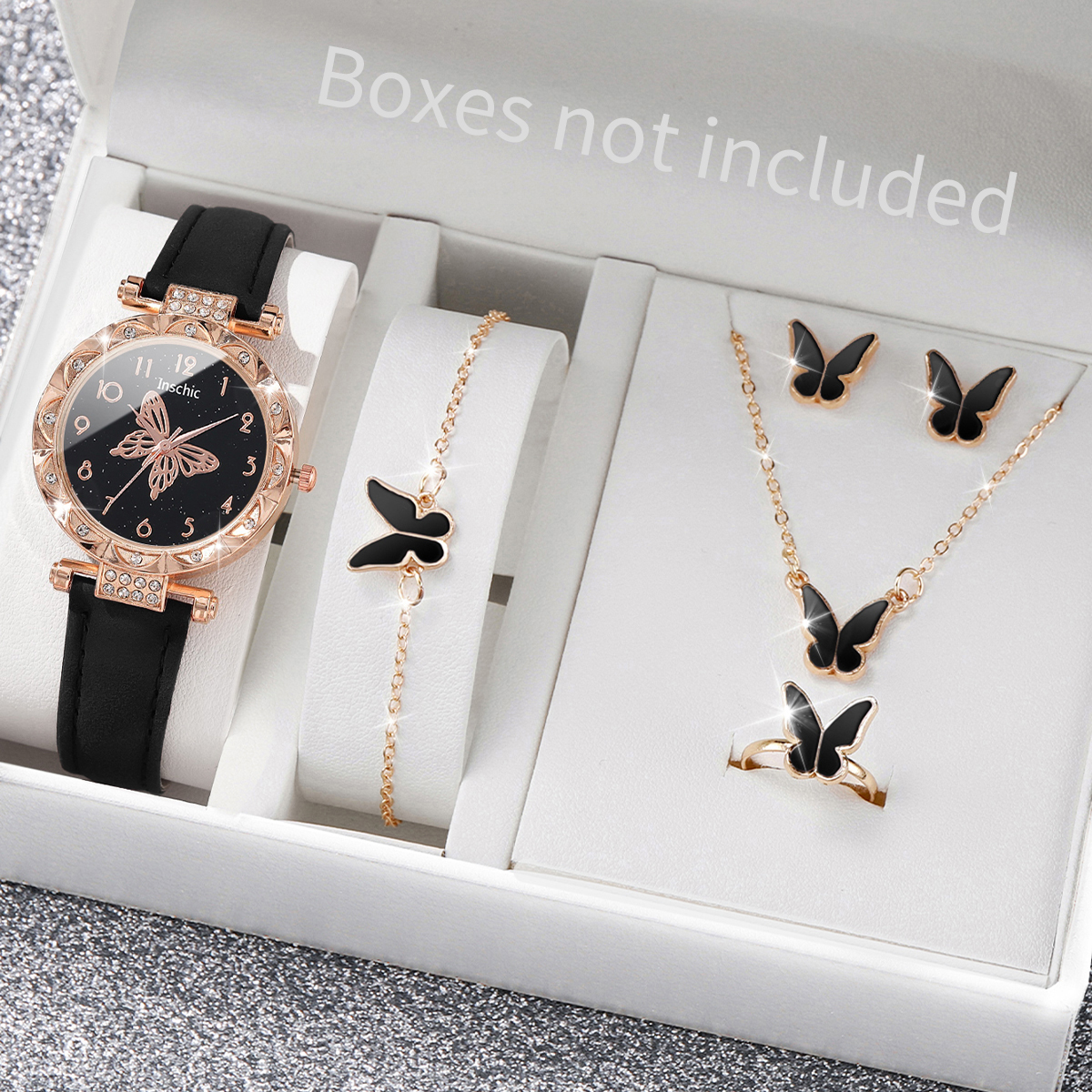 Jewelry Like Watches - 6PCS/Set Women's Watch Fashion Rhinestone Leather