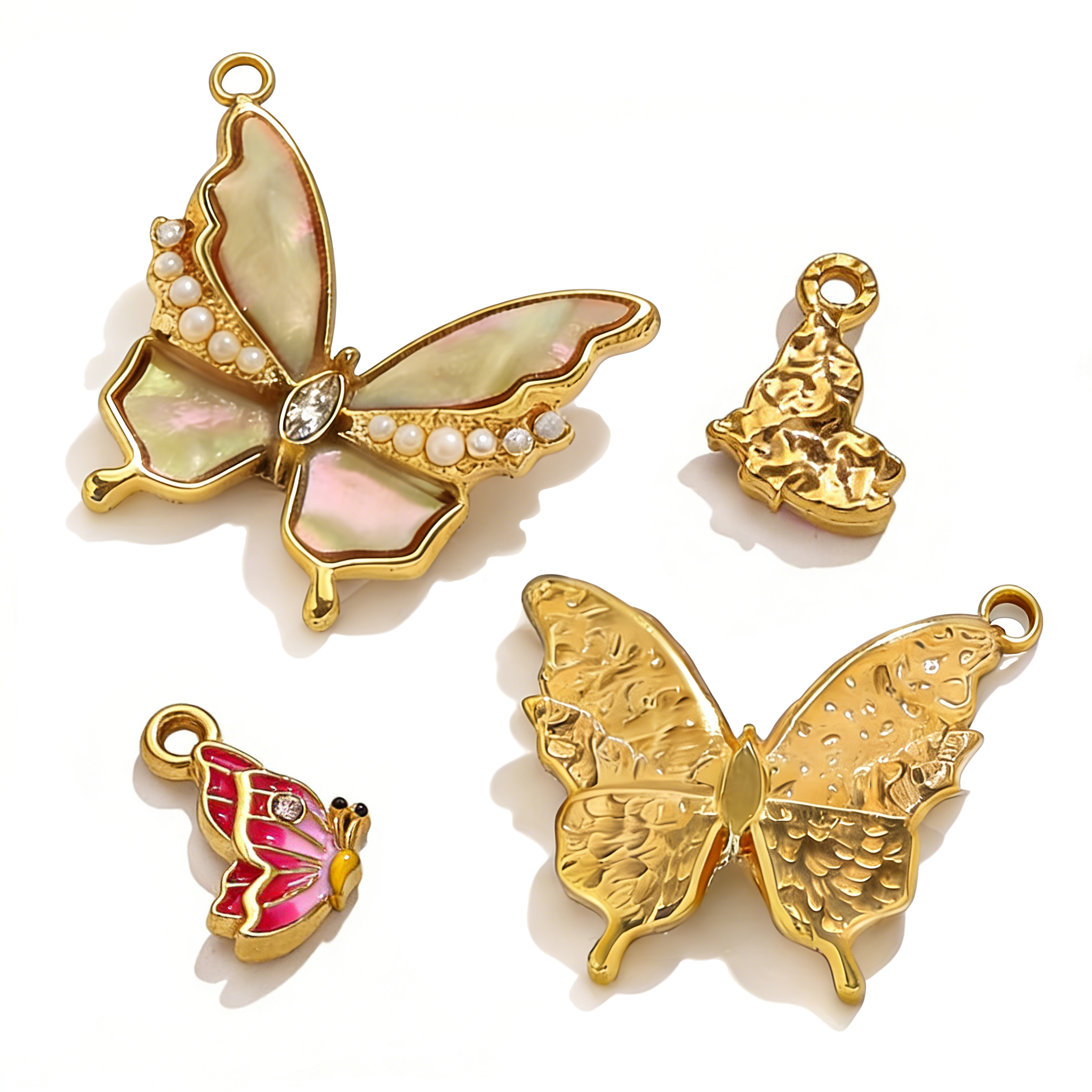 Butterfly Pendant Necklace - 2PCS Butterfly Charms Enamel Shell Inlaid